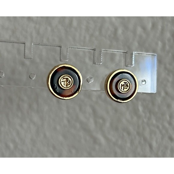 Lauren Ralph Lauren Stud Earrings Tigers Eye Gold Tone Signed LRL - Picture 2 of 5